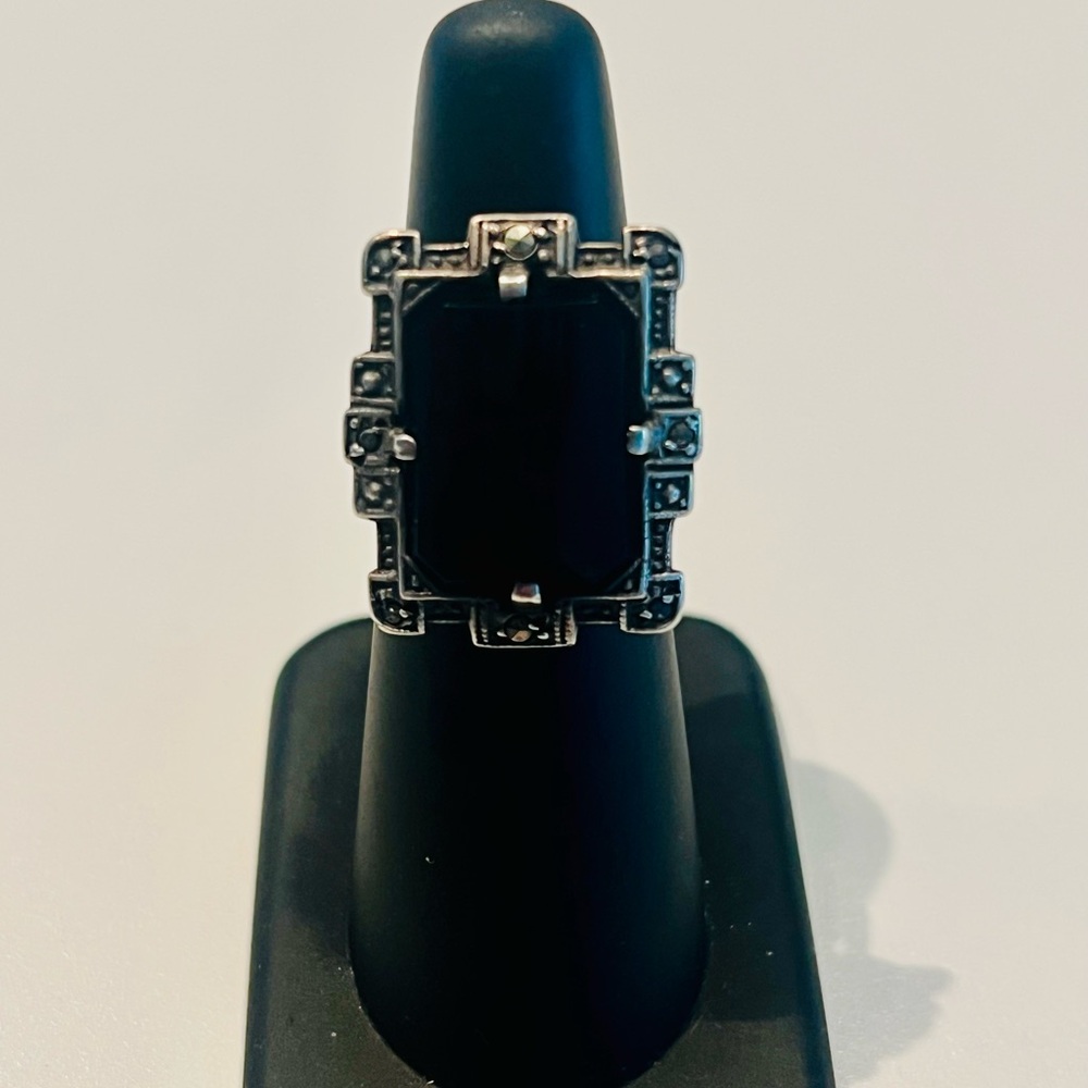 Black And Silver Geometric Ring - image 1